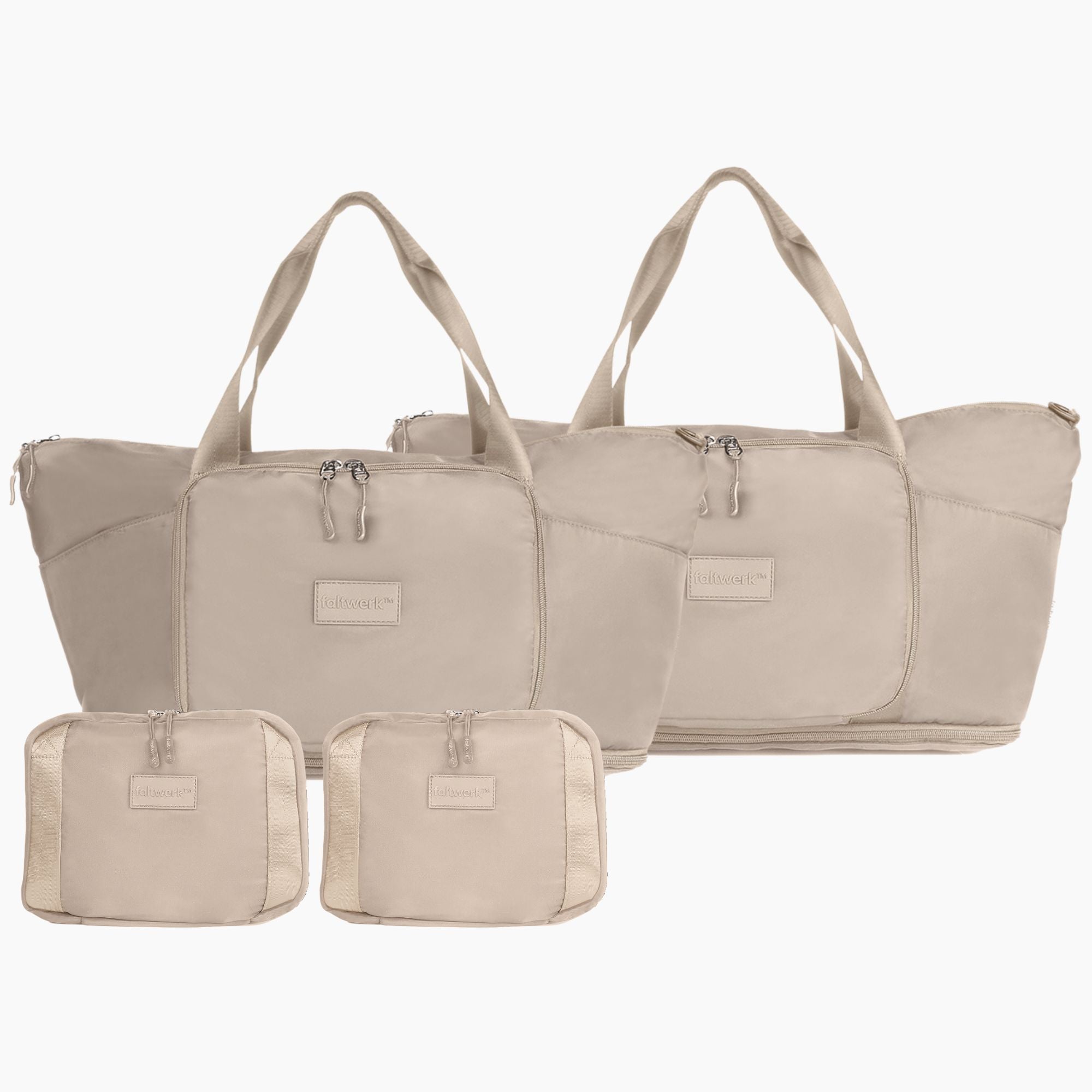 Faltwerk faltbare Reisetaschen im 2er-Set Beige – kompakte 40L Weekender für Reisen & Alltag