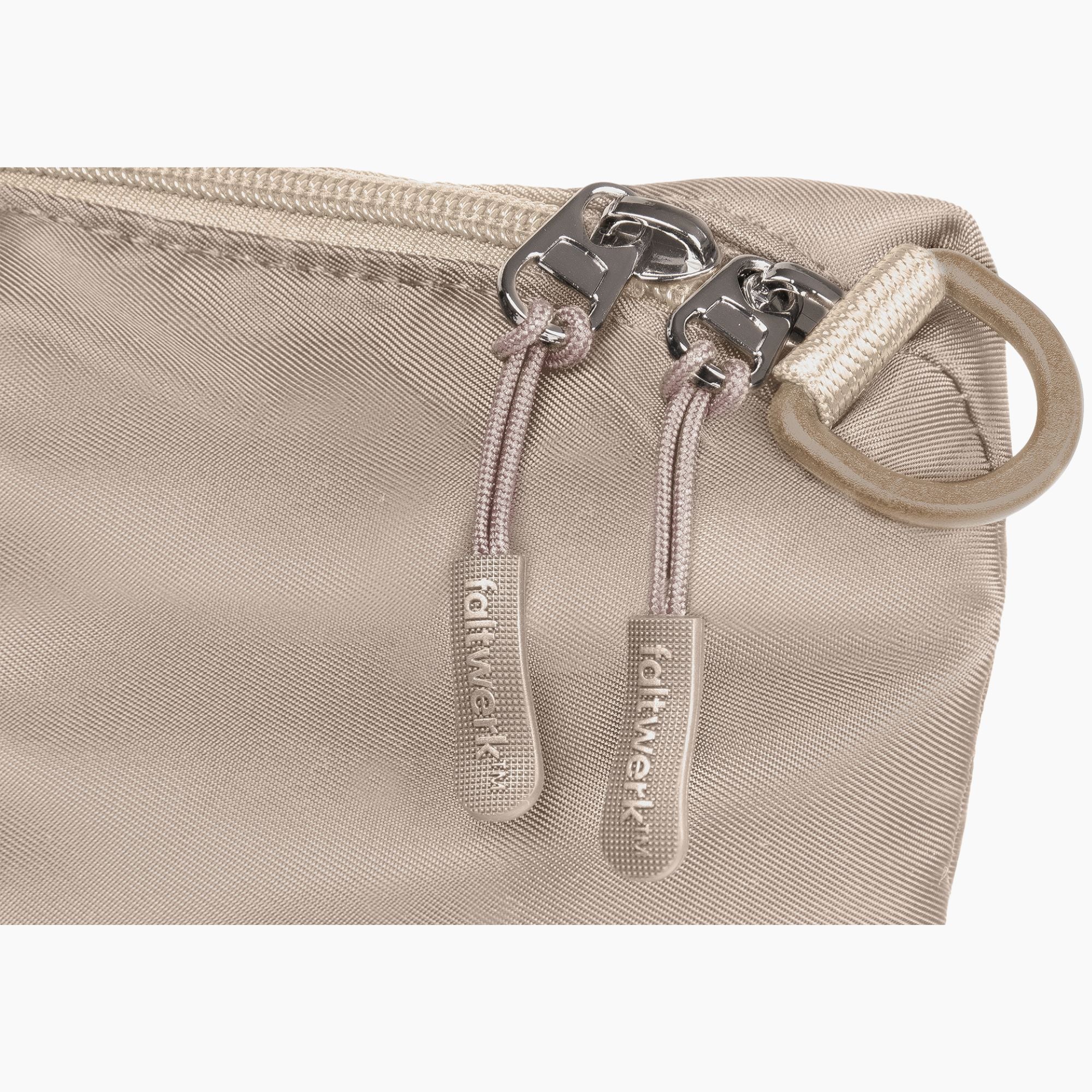 Hochwertiger Reißverschluss der Faltwerk Tasche Beige – sicher und langlebig